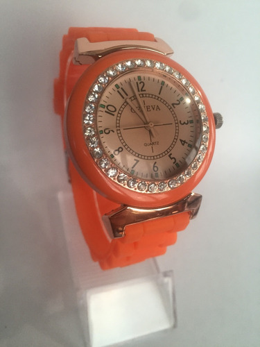 Reloj Geneva Naranja Piedras Brillantes Excelente Oferta