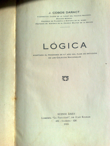 Logica J Cobos Daract Bs A Libreria Facultad 1915 B5