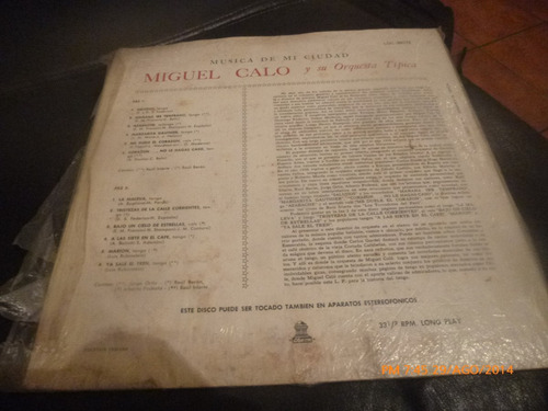Vinilo Lp De Miguel Calo Y Su Orquesta (u798