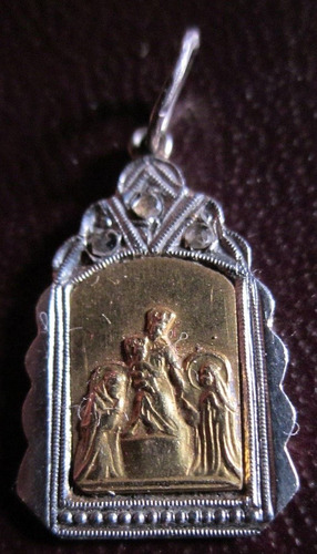 Medalla Oro Blanco Y Amarillo 18 K Diamantes Virgen Pompeya