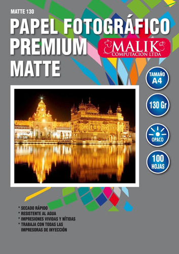 Papel Premium Matte A4 De 130gr / 100 Hojas Malik