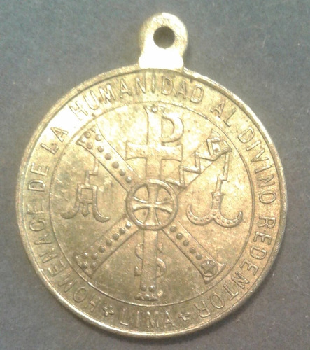 Medalla Plata Religiosa Cruz Jesus Cristo Lima Peru 1900