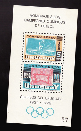 Filatelia Uruguay Hojita Bloque 2 Sellos 1964