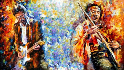 Poster 45x80cm Jimi Hendrix + Eric Clapton Enfeite Para Sala