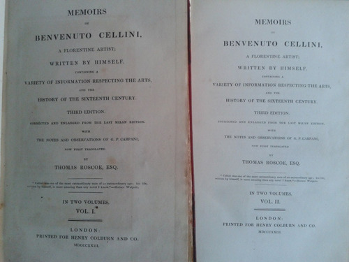 Memoirs Of Benvenuto Cellini 2 Tomos  1823  En Ingles