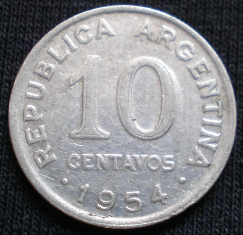 Argentina 10 Centavos 1954 Acero Niquelado Km# 51 Canto Liso