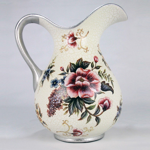 Imagem 2 de 6 de Jarra / Vaso Com Alça Em Cerâmica Florida Craquelada - Bu020
