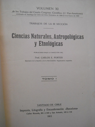 Ciencias Naturales, Antropologicas Y Etnologicas. C. Porter