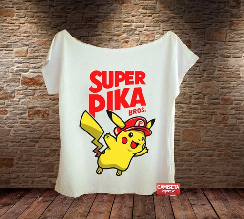 Camiseta Masculina Pikachu Super Bros Herói Game Jogo Sátira