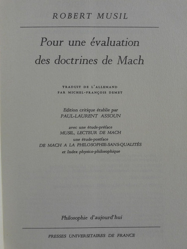 Imagen 3 de 6 de Pour Une Evaluation Doctrines De Mach Robert Musil Frances