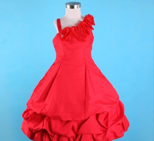 Vestido Infantil Festa Formatura Vermelho Flores