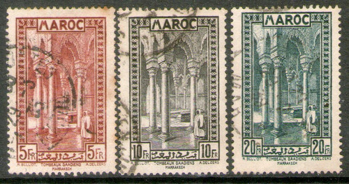 Marruecos Francés 3 Sellos Tumba De Saadiens, Marrakech 1933