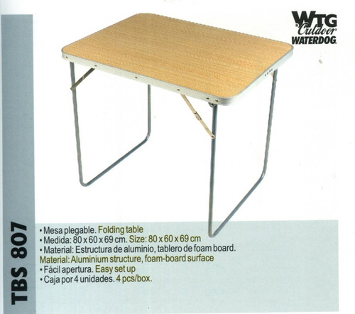 Mesa Plegable Camping Waterdog Liviana Fácil De Armar 807