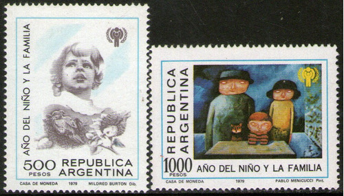 Imagen 1 de 1 de Argentina Serie X 2 Sellos Mint Año Internacional Del Niño Y La Familia = Pinturas De M. Burton Y P. Menicucci Año 1979 