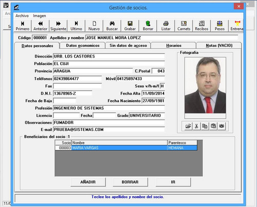 Programa Sistema Control Gestión Administración.