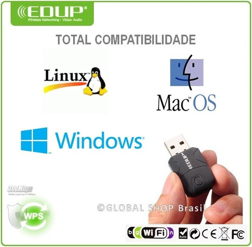 Imagem 5 de 6 de Mini Adaptador Wireless Usb Wifi 300mbps Rede B G N - Edup