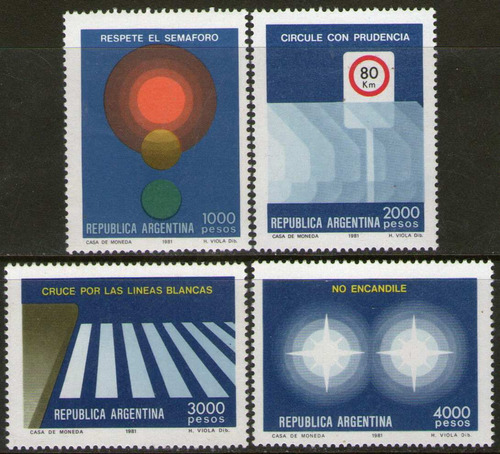 Imagen 1 de 1 de Argentina Serie Completa X 4 Sellos Mint Educación Vial, Prevención De Accidentes Año 1981 