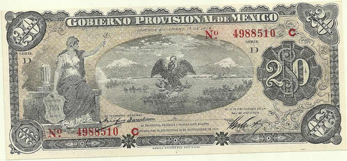 Billete Mejico Gobierno Provisional Año 1914 20 Pesos