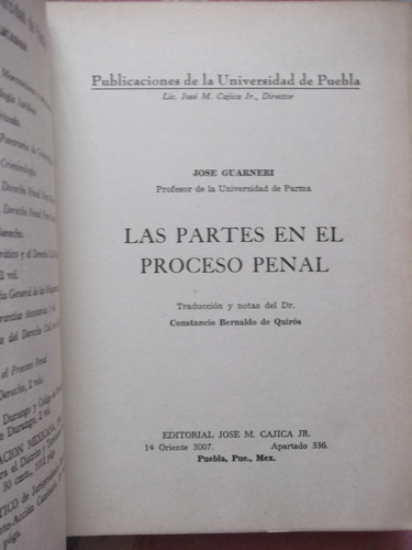 Las Partes En El Proceso Penal Jose Guarneri 1952 Tapa Dura (Usado)