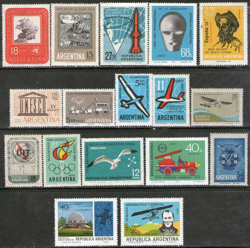 Argentina 17 Sellos Aéreos Mint Cohete = Deportes 1962-75