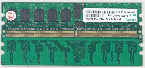 512mb Ddr2 Pc5300 Dimm Ecc Reg Cl5 Apacer, 75.963a6.g05