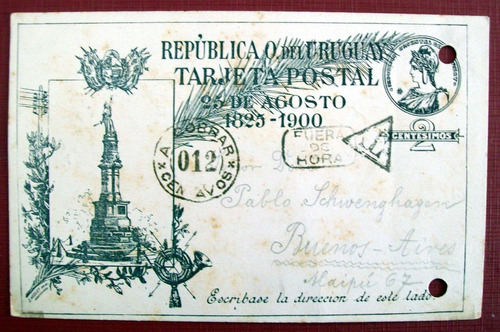 Uruguay - Tarjeta Postal 75 Aniv Independ Matasellos L3718