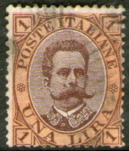 Italia Antiguo Sello Usado Rey Humberto I X 1 Lira Año 1889 