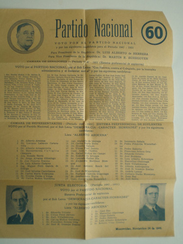 Elecciones 1946 Lista 60 Partido Nacional Herrera - Arocena