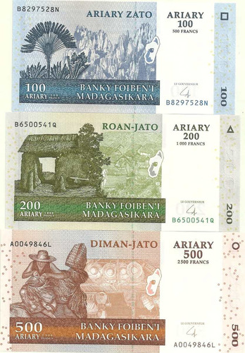 2 Billetes De Madagascar Año 2004 200 Y 500 Ariary