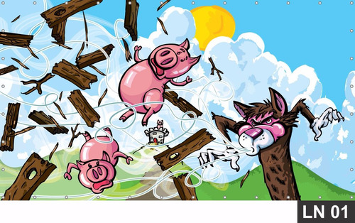 Painel Três Porquinhos 3m² Lona Festa Banner Aniversários