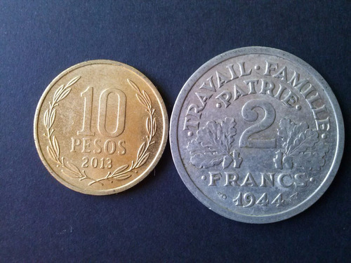 Moneda Francia 2 Francos 1944 Ceca B Aluminio Escasa (c16)