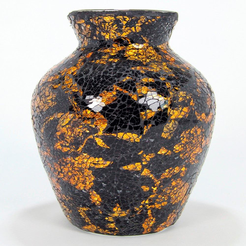 Vaso Mosaico De Vidro Floral Amarelo E Preto 24cm - Bu049