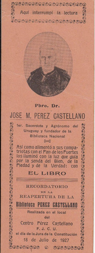 1927 Marcador De Libros Biblioteca Perez Castellanos Vintage