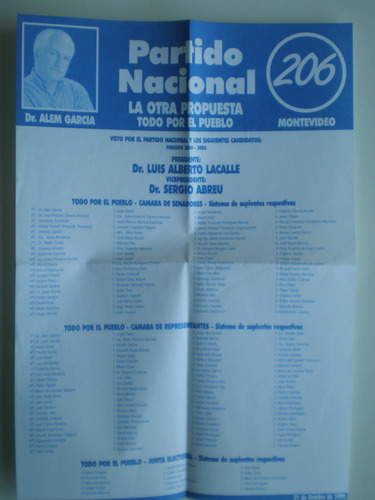 Eleccion 1999 Partido Nacional Lista 206 Lacalle Alem García