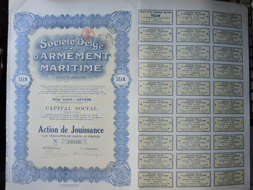 Soc. Belge D'armement Maritime Apolice 1921 Belgica