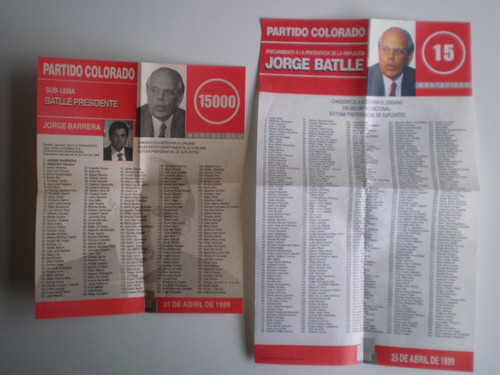 Eleccion Interna 1999 Partido Colorado Batlle 3 Lista Depart