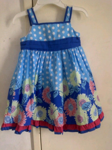 Vestido Azul Con  Flores Y Lunares Talla 4 Y 6