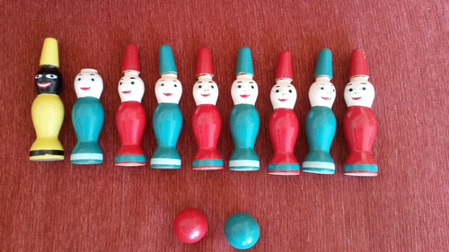Juego De Bolos Antiguos De Madera