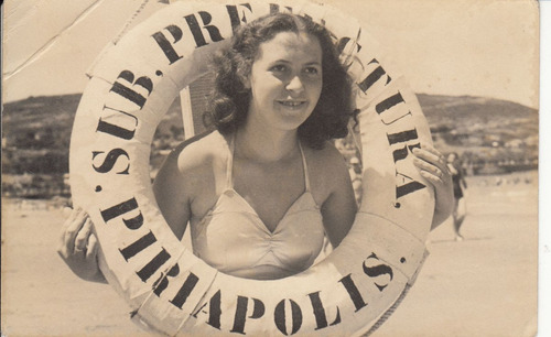 1952 Piriapolis Postal Fotografia Bañista Salvavidas Vintage