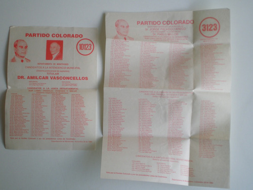 Elecciones 1989 Partido Colorado Pacheco Listas 14 3123 C/u