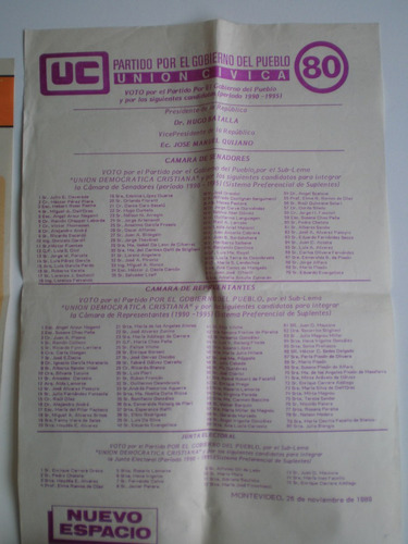Eleccion 1989 H Batalla Partido P G P Lista 80 Union Civica