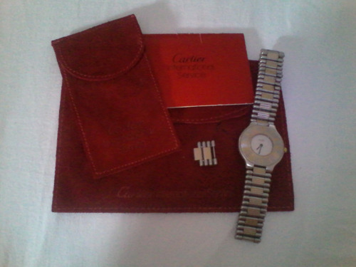 Reloj Cartier Siglo 21 Perno De Oro Con Zafiro