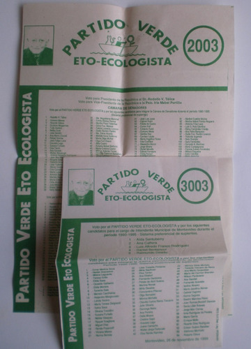 Eleccion 1989 Partido Verde Eto Ecologista Tálice Lista 2003