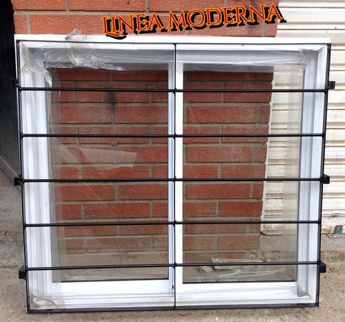 Ventana De Alumino Blanco 100x90 Con Vidrio Y Reja Moderna