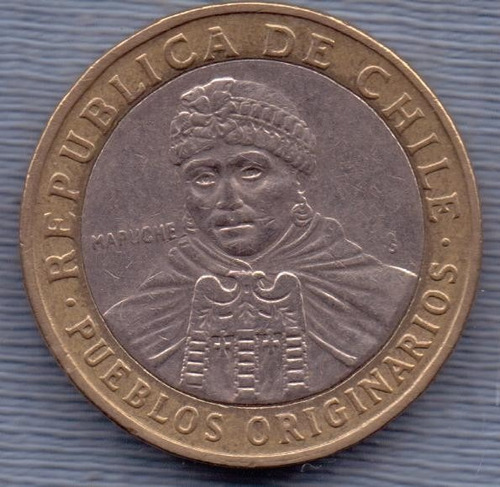Chile 100 Pesos 2009 * Bimetalica * Indio Mapuche *