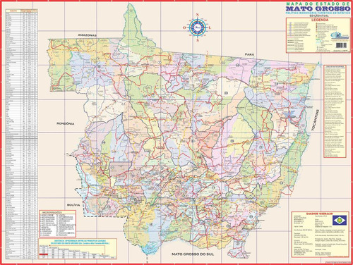 Mapa Estado Do Mato Grosso-político-117 X 89 Cm-frete Grátis