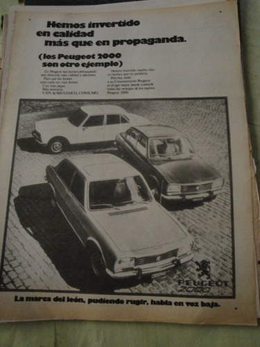 Publicidad Peugeot 504 2000 Año 1976 Hoja Sola