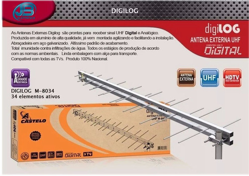 Antena Externa Digital Uhf Hdtv Castelo 34 Elementos