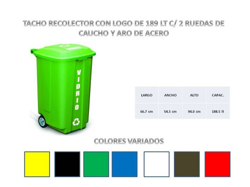 Tacho Recolector De 189lt Aro De Acero Y Logo Ecologico