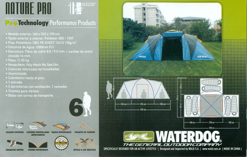 Imagen 10 de 10 de Carpa Waterdog Nature Pro 6 Personas Comedor Con Piso